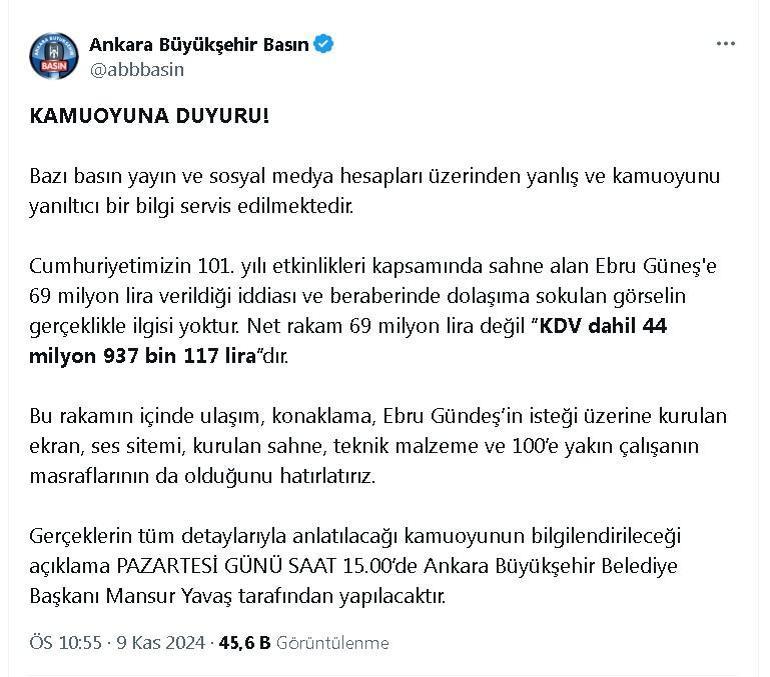 ABBden Ebru Gündeşe 69 milyon TL verildiği iddiasına açıklama