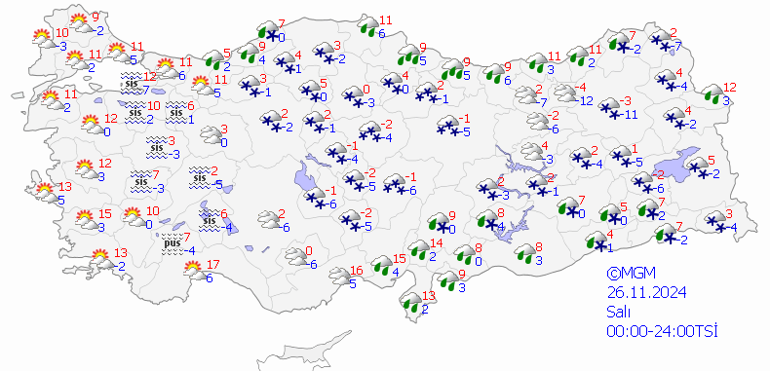 26 Kasım 2024 Hava Durumu: Bugün Yağmur ve Kar Yağışı Bekleniyor