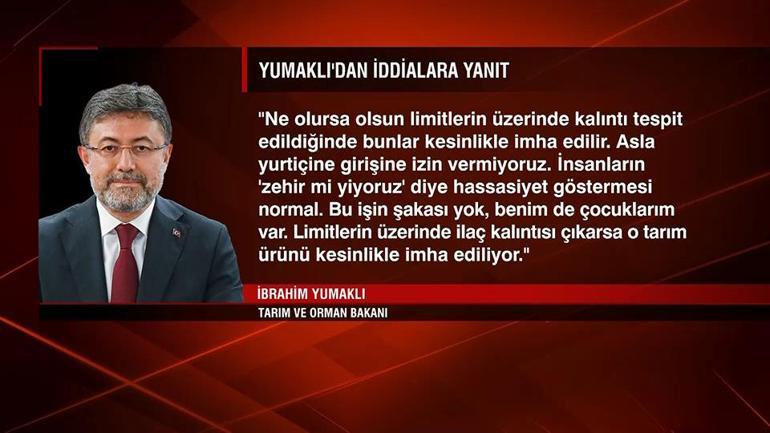 Bakan Yumaklı: O tarım ürünü imha ediliyor, asla yurtiçine girişine izin vermiyoruz