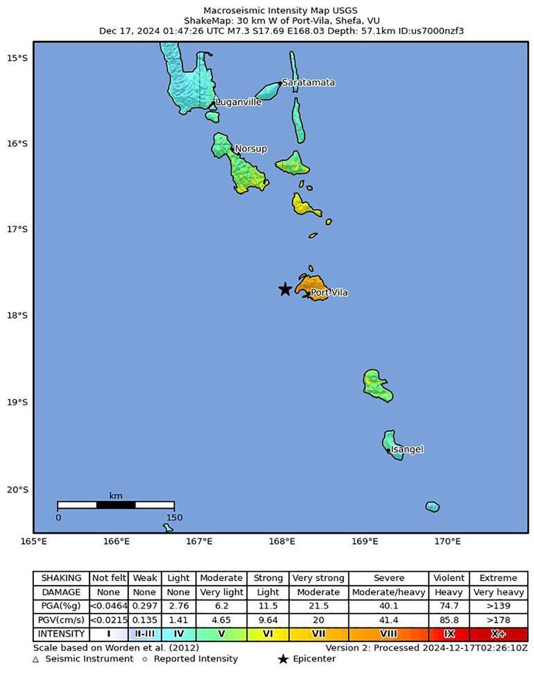 Vanuatuyu vuran 7.3 büyüklüğündeki depremde 1 kişi hayatını kaybetti