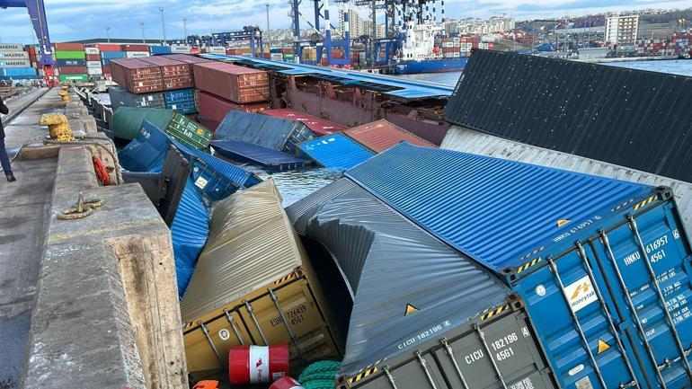 İstanbul Ambarlı Limanındaki gemi böyle yan yattı | Video Haber