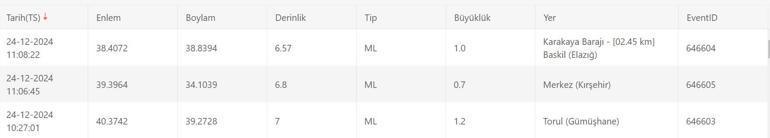 Deprem mi oldu 24 Aralık 2024 AFAD ve Kandilli Rasathanesi son depremler listesi
