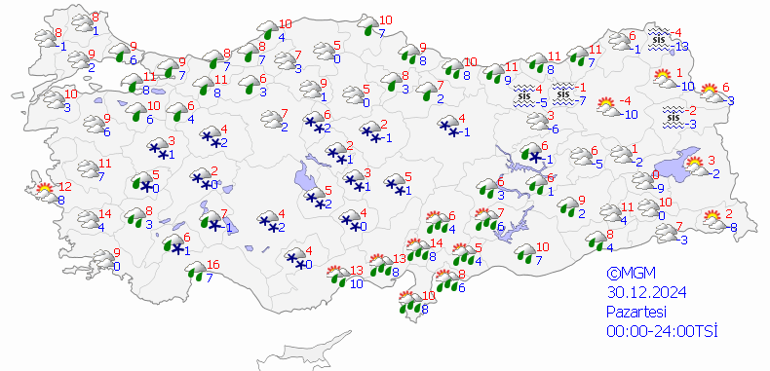 Bugün hava nasıl olacak 30 Aralık 2024 hava durumu: O illerde kar ve yağmur bekleniyor