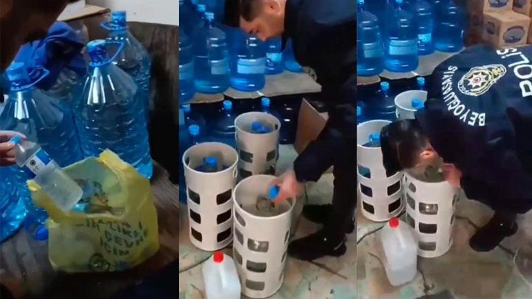 Beyoğlunda sucu dükkanına sahte içki operasyonu: Damacana ve bidonlarda 72 litre ele geçirildi | Video Haber