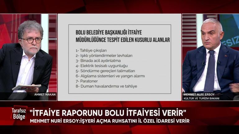 SON DAKİKA | Kültür ve Turizm Bakanı Mehmet Nuri Ersoy CNN TÜRKte: İtfaiye raporunu Bolu Belediyesi verir