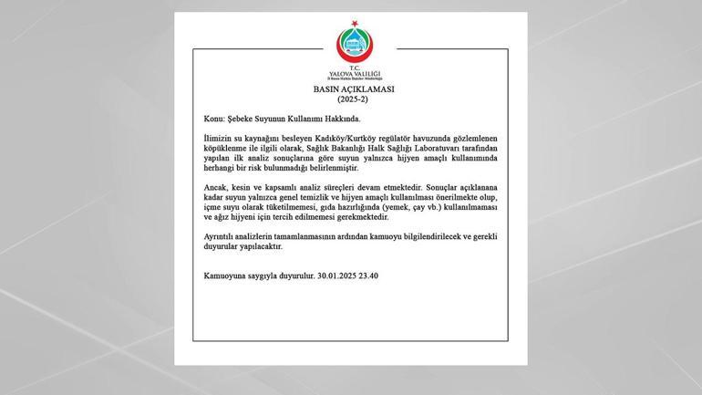 Yalovadaki suyun analizleri çıktı