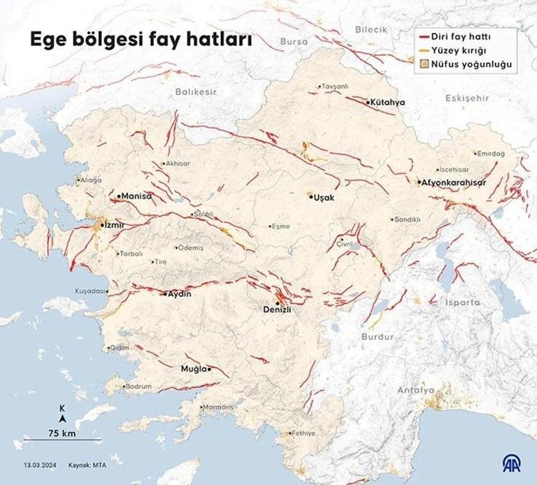 EGE BÖLGESİ DİRİ FAY HATTI HARİTASI: Ege Bölgesinde deprem fay hatları nereden geçiyor Ege Bölgesi riskli yerler