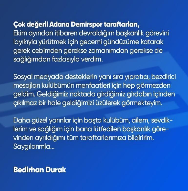 SON DAKİKA | Adana Demirspor başkanı istifa etti