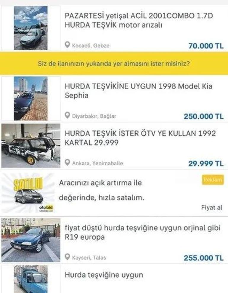 Hurda teşvik yasası piyasayı hareketlendirdi 25 yaş üstü araç satışların talep patlaması...