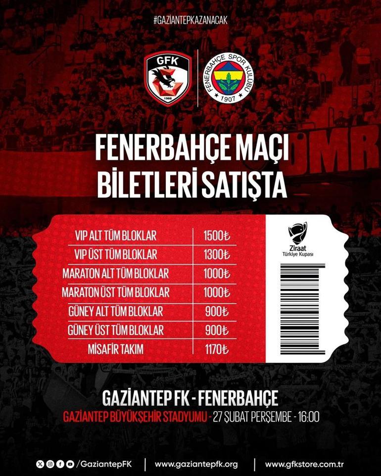 Gaziantep FK, Fenerbahçe maçı biletlerini satışa sundu