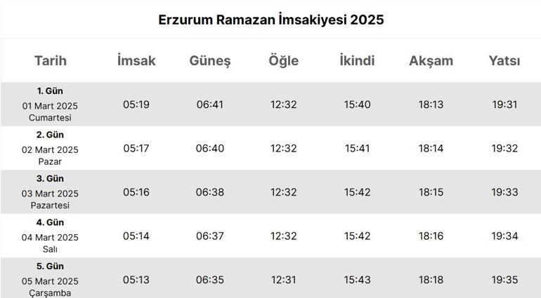 ERZURUM İMSAKİYE 2025: İmsak Vakti ve Ramazan Takvimi | Erzurumda Sahur Saat Kaçta, Oruç Ne Zaman Başlıyor