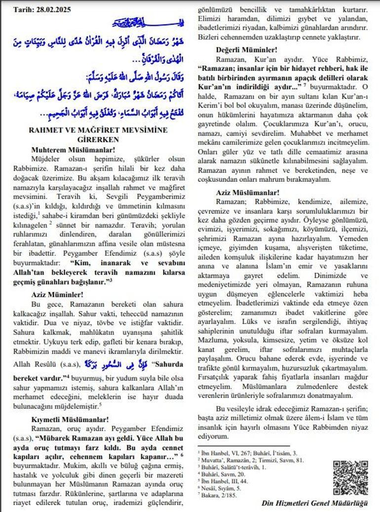 28 Şubat 2025 Cuma Hutbesi Konusu ve PDF Metni | Diyanet Bu Haftaki Hutbeyi Paylaştı: Rahmet ve Mağfiret Mevsimine Girerken