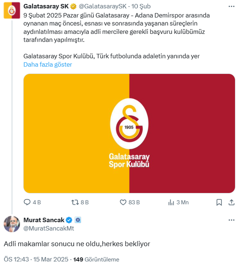 Murat Sancaktan, Galatasarayın paylaşımına cevap