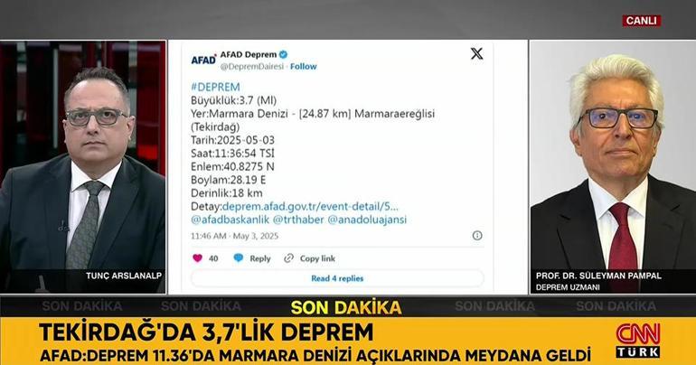 Son Dakika Haberi: İstanbul açıklarında 3.7 büyüklüğünde deprem