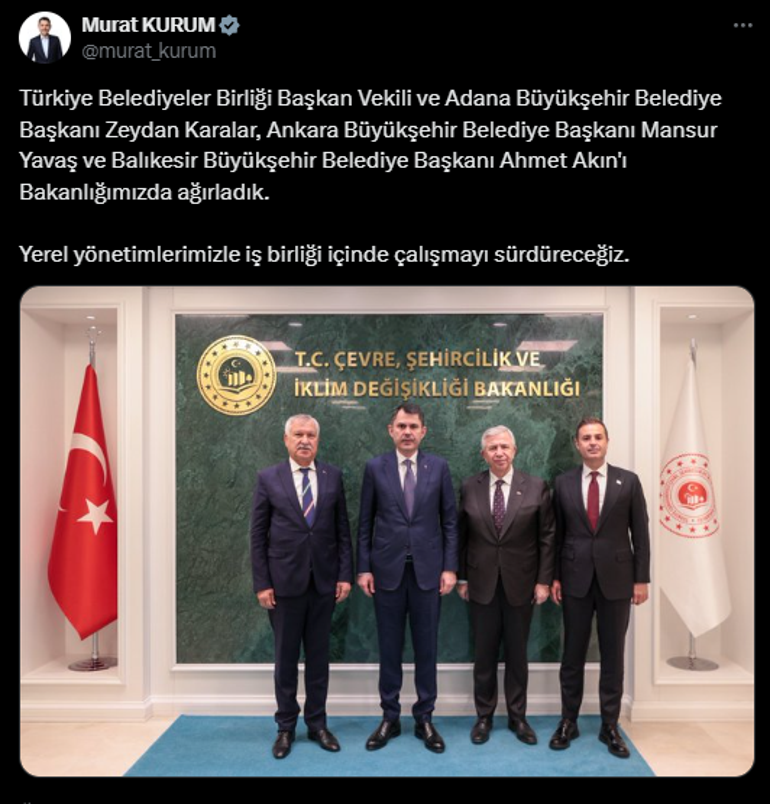 Bakan Kurum, 3 belediye başkanını kabul etti İş birliği içinde çalışmayı sürdüreceğiz