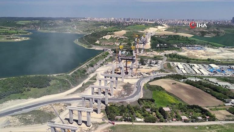 Kanal İstanbuldan son görüntü: Sazlıdere Köprüsünün ayakları 100 metreyi aştı