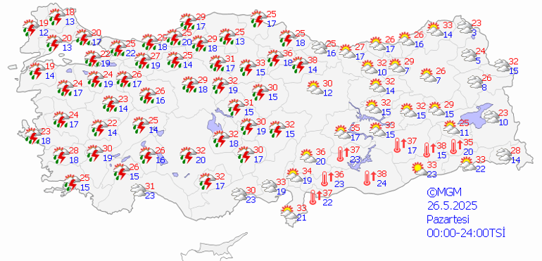 DİKKAT 26 MAYIS HAVA DURUMU: Meteoroloji’den birçok ile sağanak uyarısı Yeni haftada hava nasıl olacak