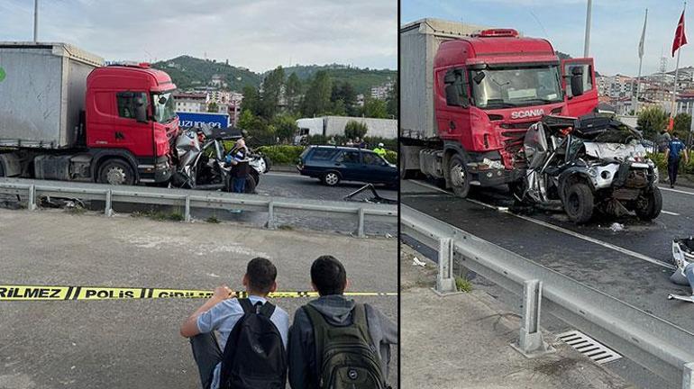 2 TIRın arasında sıkıştı Bu araçtan sağ kurtuldular