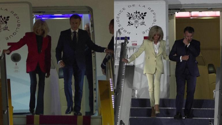 Macron çifti arasındaki gerginlik sonrası ilk kareler: Kol kola iniş dikkat çekti