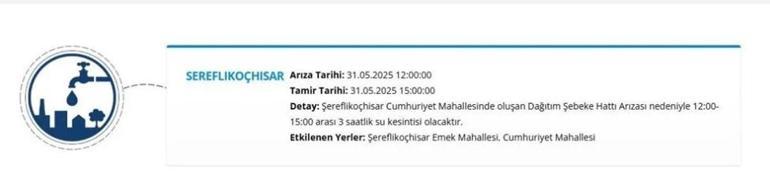 ANKARA’DA 31 MAYIS SU KESİNTİSİ: Sincan, Çubuk, Mamak ve Gölbaşı’nda Sular Ne Zaman Gelecek ASKİ Kesintiden Etkilenen İlçeler ve Mahalleler Listesi