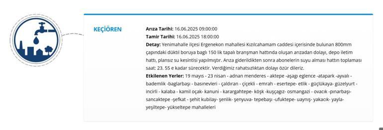 16 HAZİRAN ASKİ ANKARA SU KESİNTİSİ: Ankarada Sular Ne Zaman Gelecek ASKİ Ankara Su Kesintisi Sorgulama