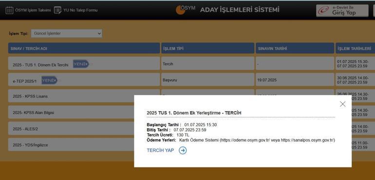 ÖSYM TUS EK YERLEŞTİRMELERİ BAŞLADI 2025 TUS Ek yerleştirme tercih işlemleri nasıl yapılır