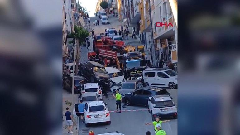 Başakşehirde kontrolden çıkan vinç 23 araca çarpıp hasar verdi