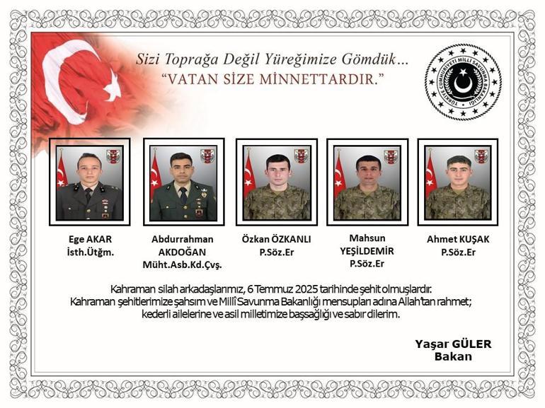  Milli Savunma Bakanlığı (MSB) şehit kimliklerini açıkladı