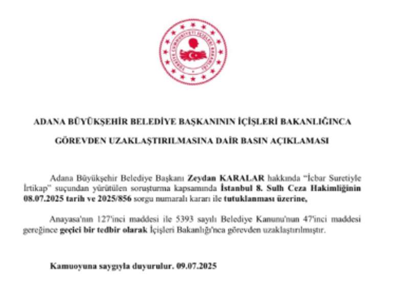 SON DAKİKA... İçişleri Bakanlığı duyurdu: Zeydan Karalar görevinden uzaklaştırıldı
