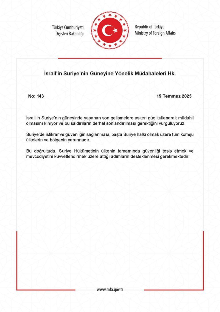 İsrailin Suriye saldırılarına Dışişlerinden tepki: Derhal sonlandırın