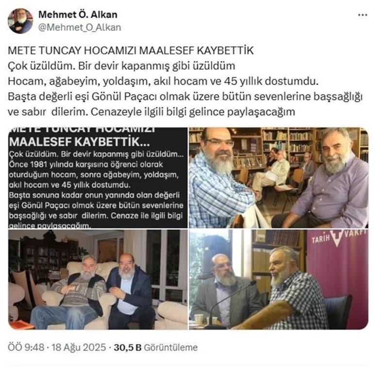 Türk siyaset bilimci ve tarih profesörü Mete Tunçay hayatını kaybetti