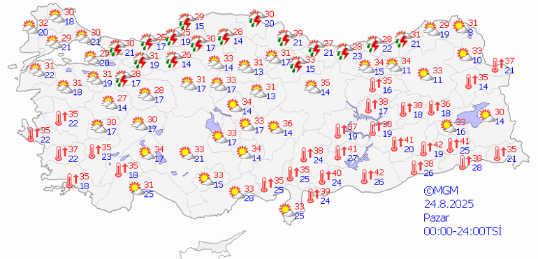 PAZAR GÜNÜ HAVA NASIL OLACAK 24 Ağustos Pazar Meteoroloji Genel Müdürlüğü güncel hava durumu tahmin raporu