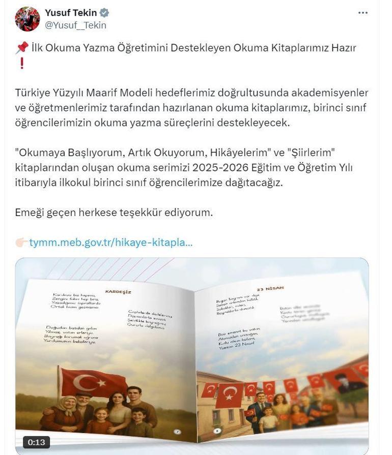 Bakan Tekin duyurdu: Birinci sınıflara dağıtılacak