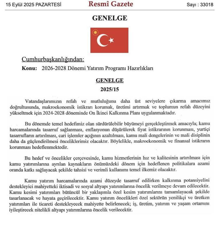 SON DAKİKA... Yatırım hazırlığı genelgesi yayımlandı