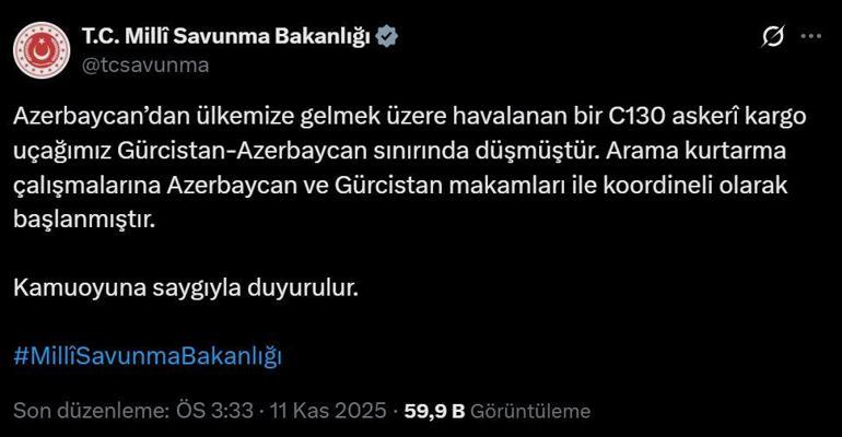 DÜŞEN ASKERİ KARGO UÇAĞI SON DURUM 11 KASIM 2025 | C130 kargo uçağı kazasında ölü ya da yaralı var mı MSB duyurdu: Gürcistanda kargo uçağımız düştü