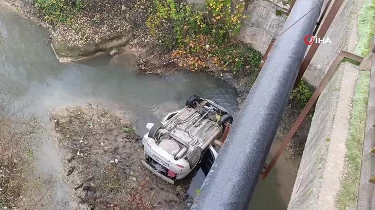  10 metre yükseklikten dereye uçtu