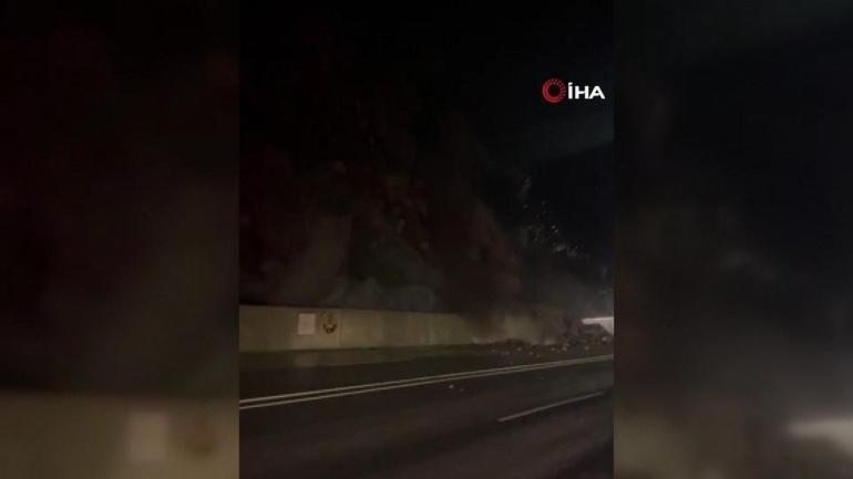 Hakkaride dev kayalar yolu kapattı