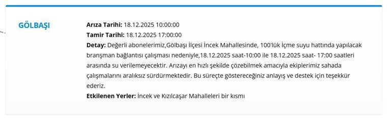 18 ARALIK ASKİ ANKARA SU KESİNTİSİ Ankara Su Kesintisi Hangi İlçelerde, Saat Kaçta Olacak Mamak’tan Etimesgut’a Detaylı Liste...