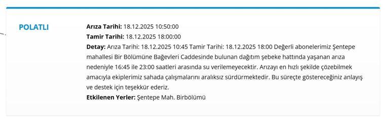 18 ARALIK ASKİ ANKARA SU KESİNTİSİ Ankara Su Kesintisi Hangi İlçelerde, Saat Kaçta Olacak Mamak’tan Etimesgut’a Detaylı Liste...