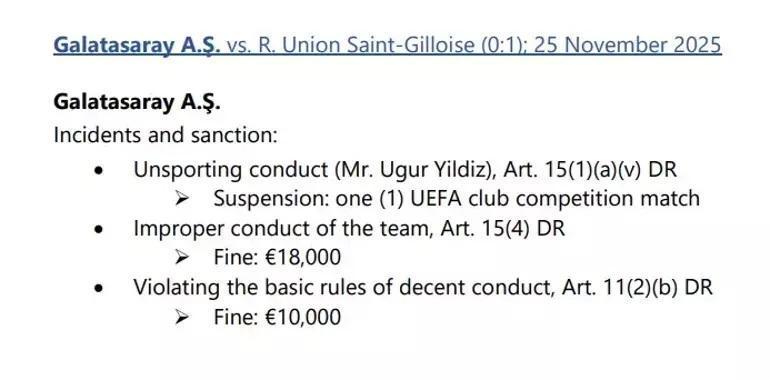 UEFAdan, Galatasaraya çifte ceza