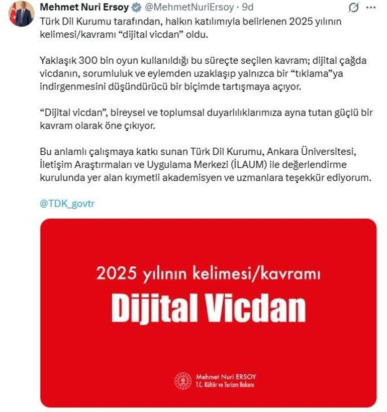 Türk Dil Kurumu açıkladı: 2025IN KELİMESİ DİJİTAL VİCDAN OLDU