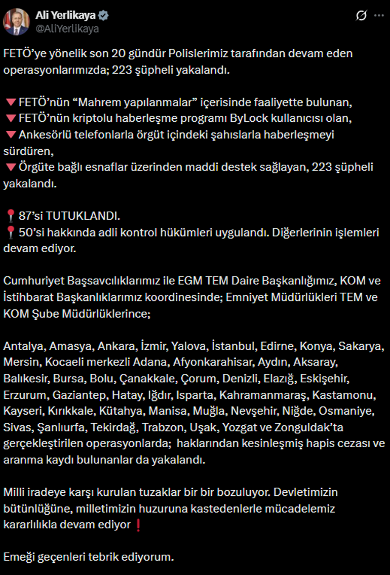  223 şüpheli yakalandı