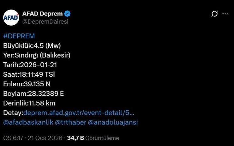 SON DAKİKA | Afad duyurdu Balıkesirde peş peşe depremler
