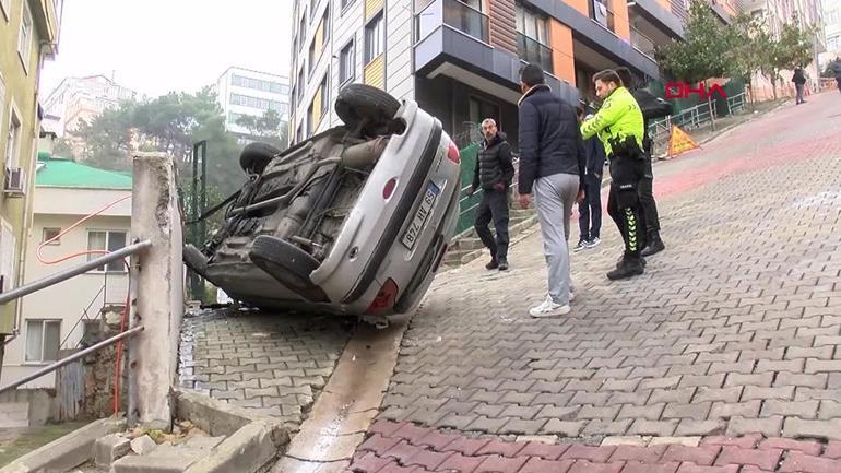 Korkutan kaza… Yokuş aşağı inen otomobil takla atarak durdu