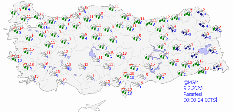 HAVA DURUMU TAHMİNLERİ SON DAKİKA Bugün (9 Şubat) hava nasıl olacak Meteoroloji il il hava durumu raporu
