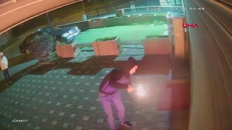 İş yerine molotofla saldırı O anlar güvenlik kameralarına saniye saniye yansıdı