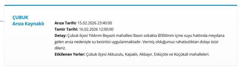  ASKİ Ankara Su Kesintisi Ne Zaman Bitecek 16 Şubat Pazartesi Ankarada Sular Ne Zaman Gelecek ASKİ Duyurdu