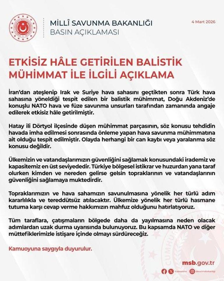 SON DAKİKA... MSBden etkisiz hâle getirilen balistik mühimmat ile ilgili açıklama