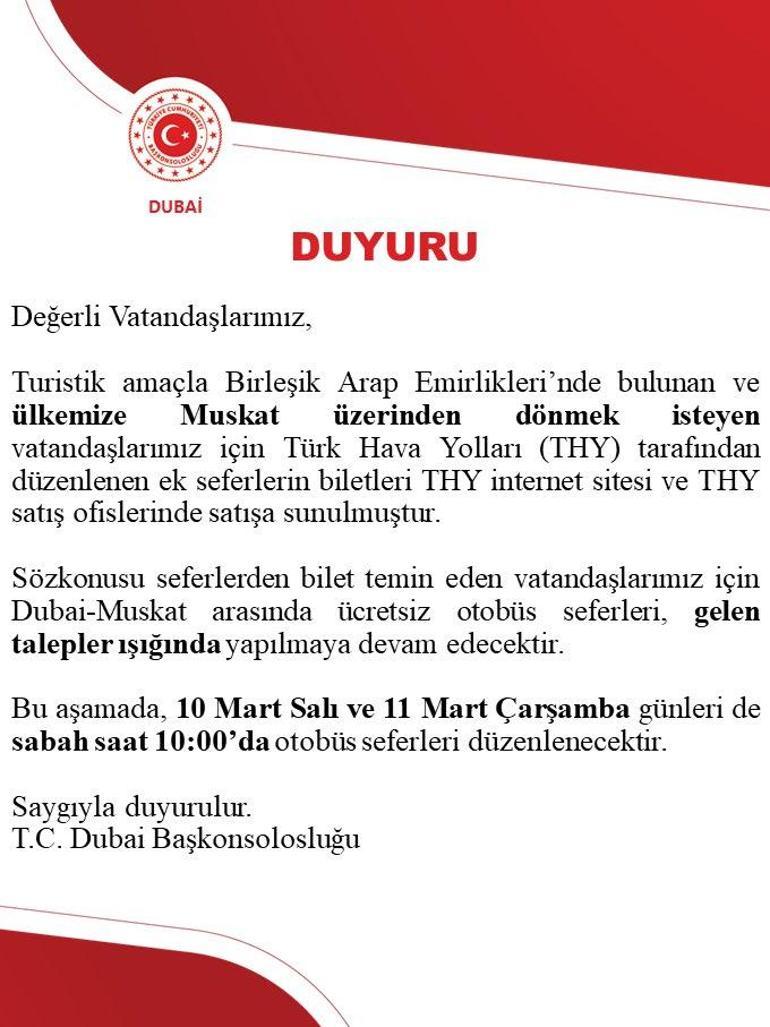 Dubai’deki Türk vatandaşlarına kritik duyuru Yurda dönüş için yeni plan