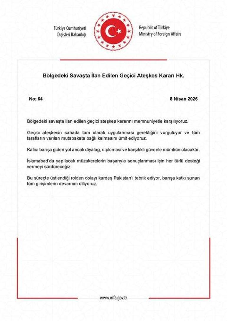 SON DAKİKA... ABD-İran ateşkesiyle ilgili Dışişlerinden açıklama